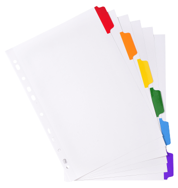Intercalaires carte blanche 160g avec onglets couleurs renforcés - 6 positions - A4 - Blanc 2306E